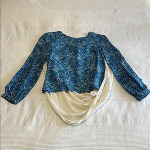 Winter Kate Blue and Cream Silk Gauze Back Blouse Size Small